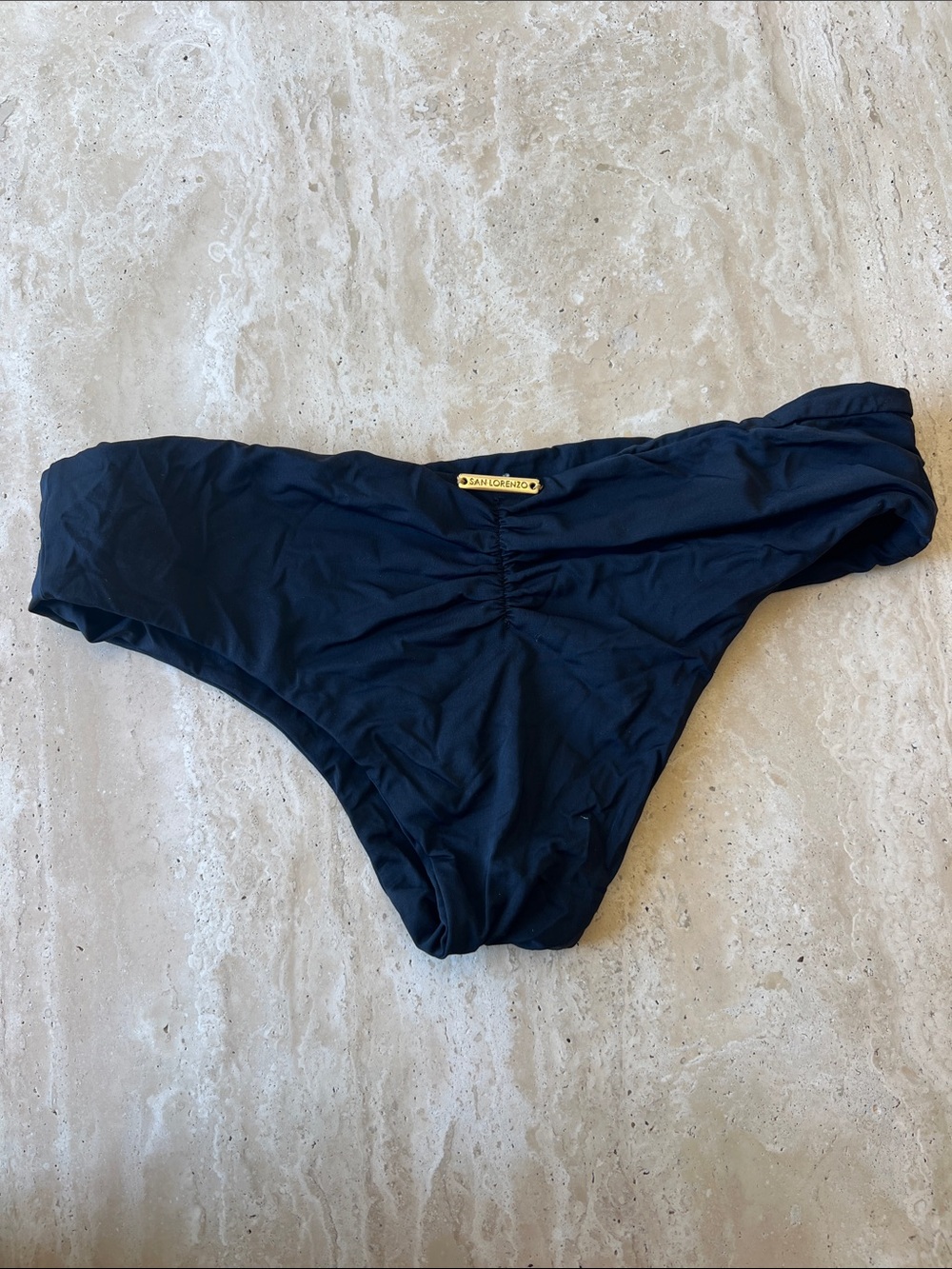 San Lorenzo Dark Black Ruched Bikini Bottom